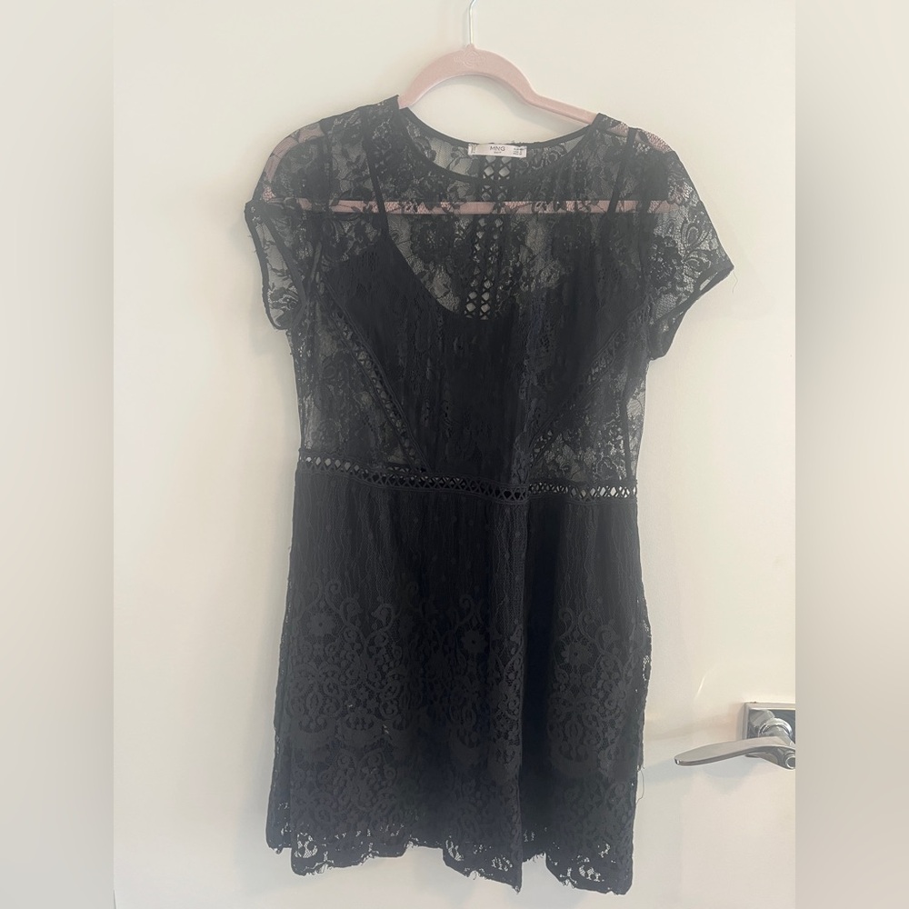 Chic Mango Black Lace Sheer Dress M
